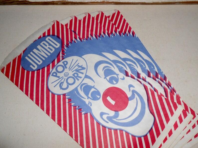 Vintage Jumbo Popcorn Bags Clown Bags Paper Bags Circus Etsy