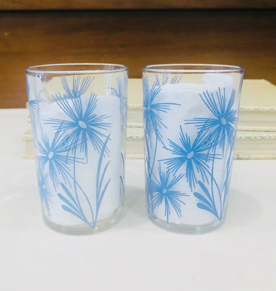 Vintage Swanky Swigs Cornflower Juice Glasses Blue Pair Etsy