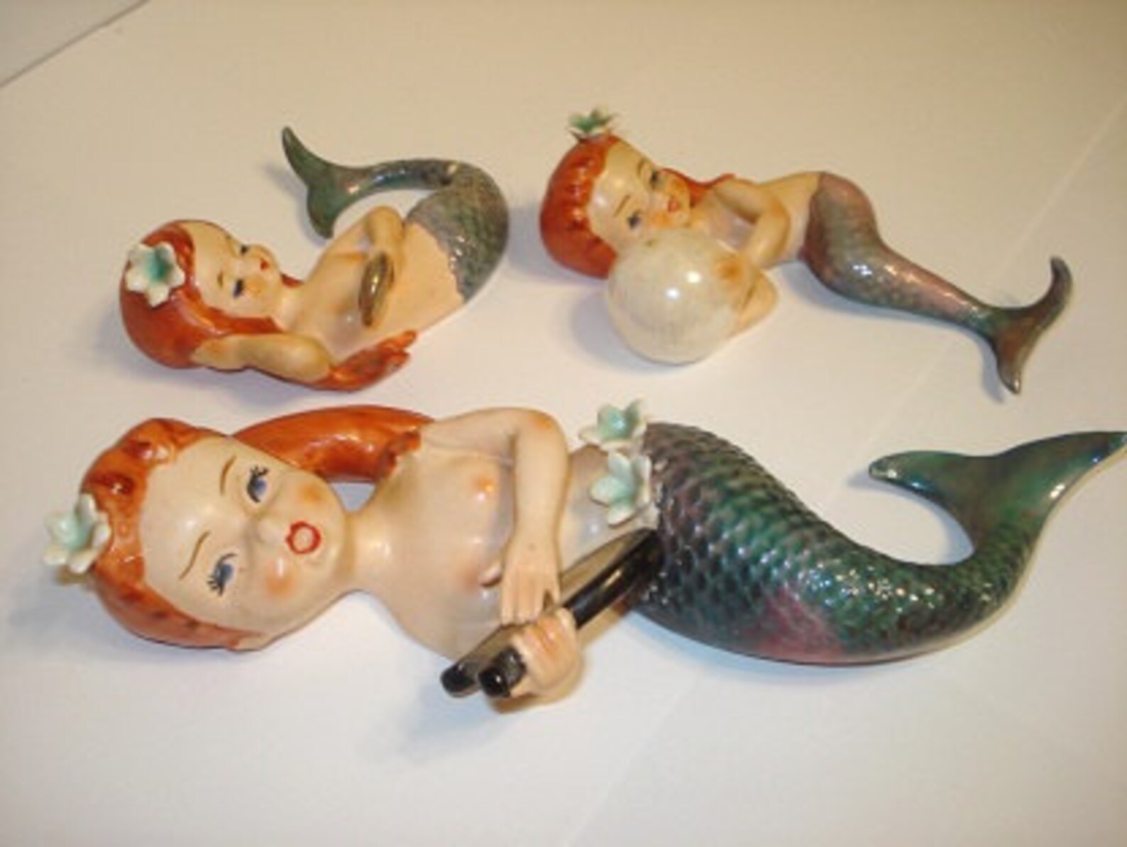 Vintage Lefton Mermaid Wall Plaque Figurines b Etsy