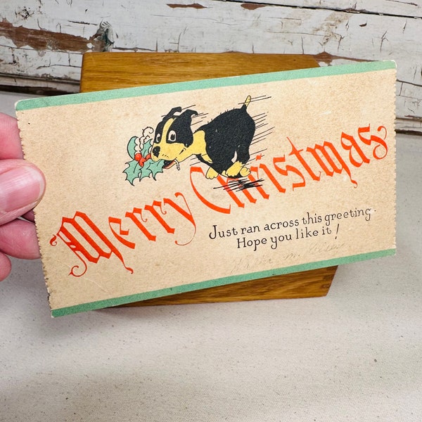 Vintage Merry Christmas Dog Post Card, Vintage Christmas Paper Ephemera