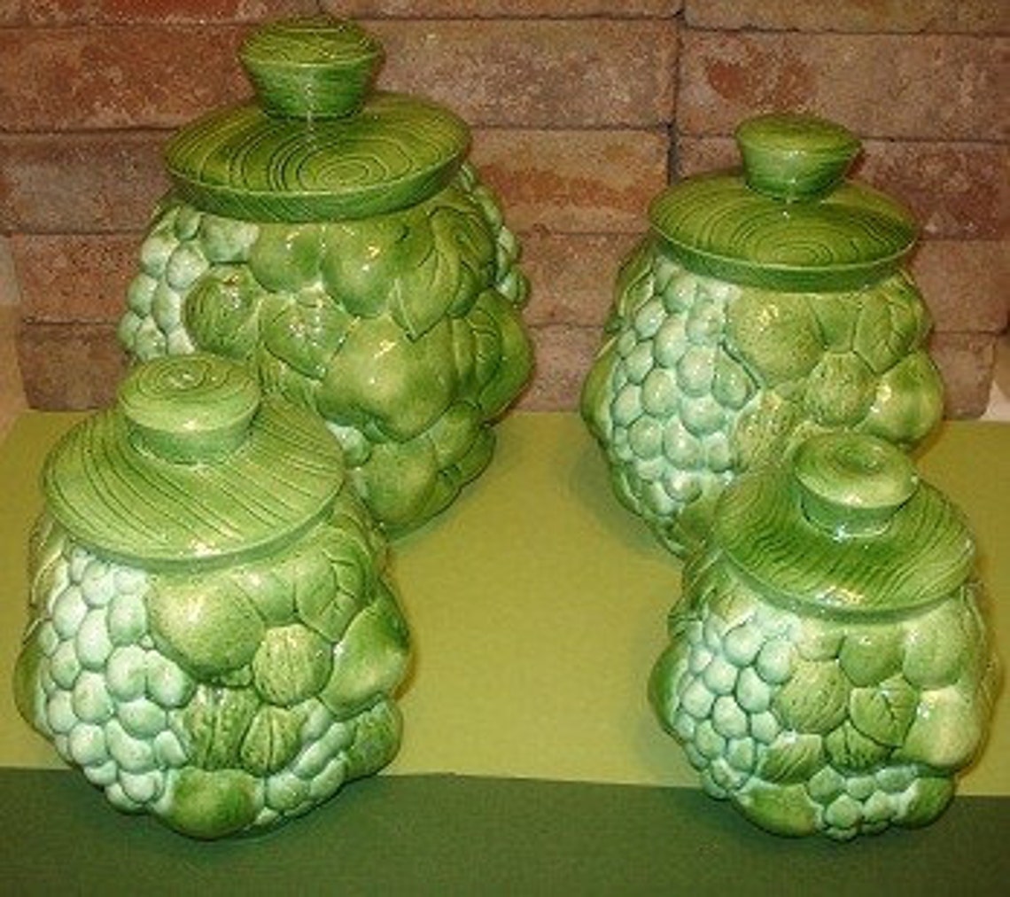Vintage Green Ceramic Canister Set of 4 b Etsy