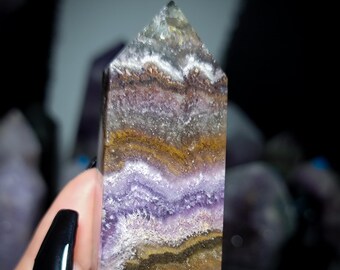 Kazakhstan Fluorite Tower | Purple and Brown Banded Crystal Point (60C)