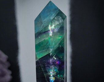 Rainbow Fluorite Tower | Green Blue and Purple Crystal Point | 5 oz Polished Fluorite (55I)