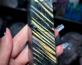 Labradorite Tower with Blue and Gold Color Play | 5 Inch Polished Crystal Point (70E)