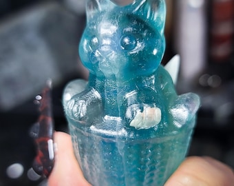 Blue-Green Fluorite Crystal Cat