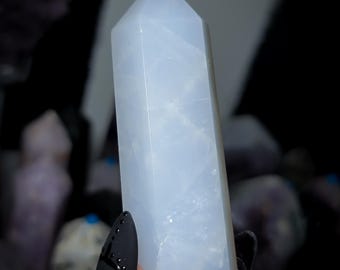 Blue Rose Quartz Tower from Madagascar | Milky Blue Crystal Point (40A)