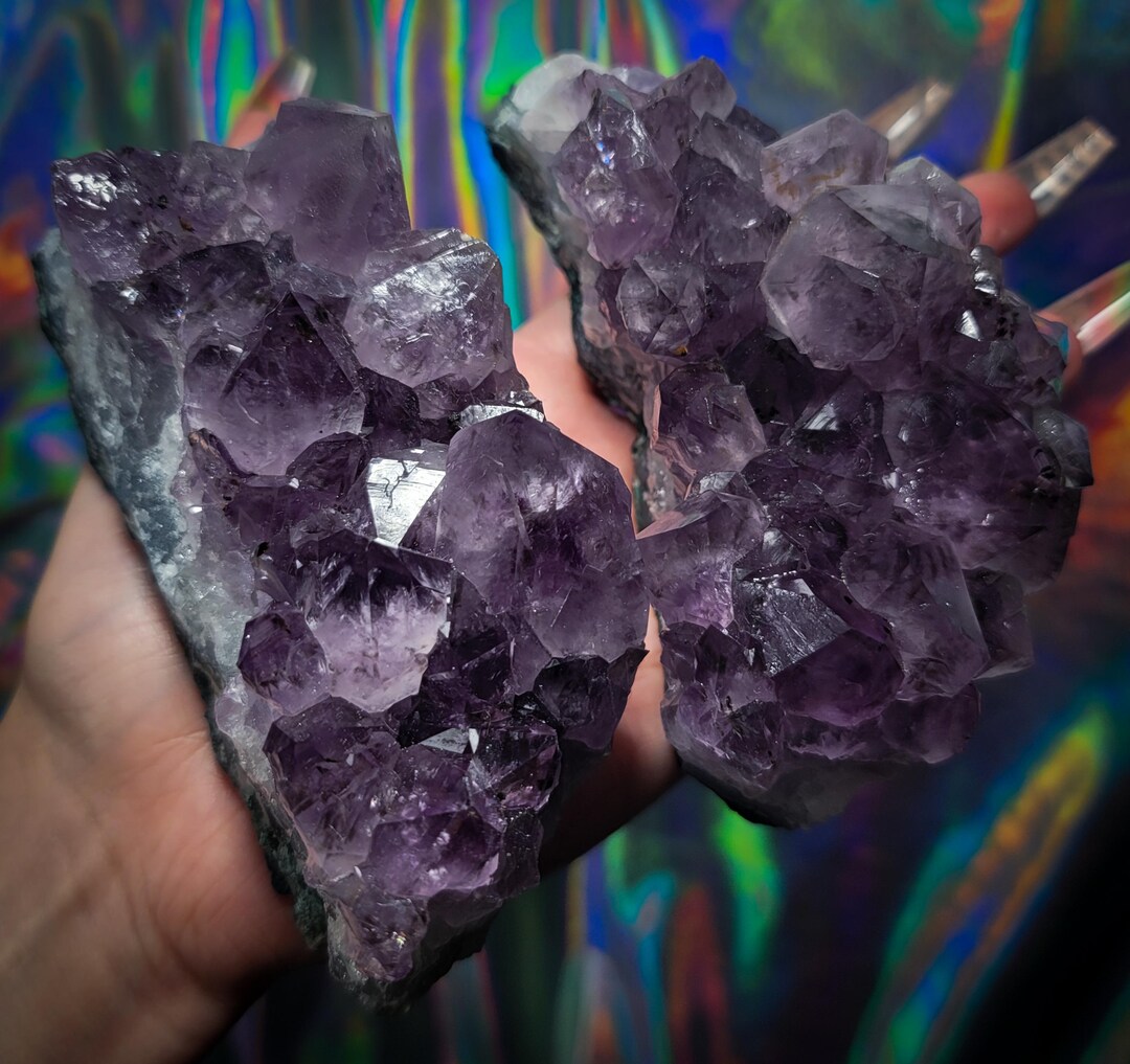 Brazilian Amethyst Clusters – Choice of 2 With Rainbows, Black ...