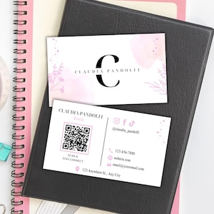 Carte de visite avec code QR, modèle de carte de visite imprimable, modèle canva, carte modifiable, carte de visite IG, carte de visite à faire soi-même, esthétique