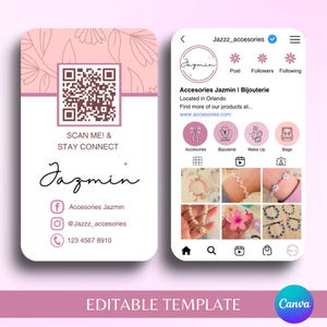 Carte de visite Instagram, modèles modifiables pour esthéticiennes, modèle de médias sociaux, modèle de carte de visite avec code QR