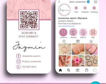 Plantilla de tarjeta de presentación para Instagram: Código QR, diseño editable (descarga digital)