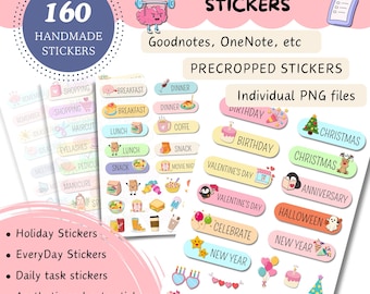 日常生活のデジタルステッカー、デイリープランナーステッカー、iPadステッカー、Goodnotesステッカー、OneNoteステッカー、デジタルプランナーステッカー、PNG