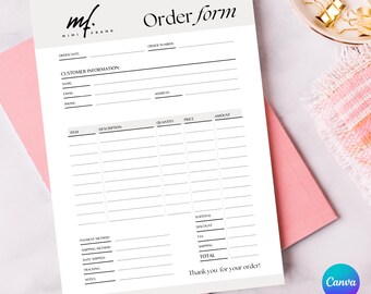 Editable Order Form, Crafter Order Form Template, Etsy Shop Craft Business Forms, Small Business Forms, Instant Digital Download, Minimalist