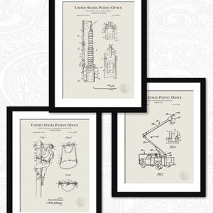 May include: Three framed patent prints with technical drawings. The prints are in black frames with white mounts. The prints show diagrams of electrical equipment and a utility worker climbing a pole. The text "United States Patent Office" is visible.