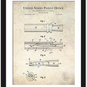 May include: A black and white line drawing of a duck caller patent. The patent is titled "Duck Caller" and was filed by Phil A. Robertson of Luna, Louisiana. The patent number is 4,151,678 and was filed on May 1, 1979. The drawing shows four different views of the duck caller.