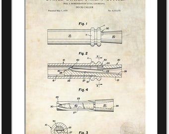 Vintage Duck Call Patent | 1979 Duck Caller Design | Unique Gift for Hunters | Rustic Decor for Outdoorsmen