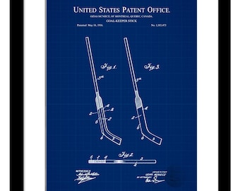 Antique Hockey Art | 1916 Goal-Keeper Stick Patent | Hockey Fan Gift | Wall Art for Hockey Room | Sports Decor | Gift for Hockey Goalie
