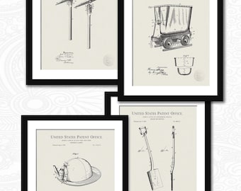 Vintage Mining Tools Patent Set | Set of 4 Prints | Industrial Wall Art for Workshop or Office | Gift for Miner or Foreman