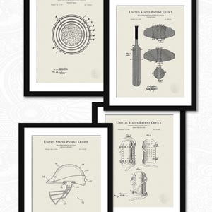 Vintage Cricket Decor Collection | 1890-2014 Cricket Bat, Body Protector, Cricket Ball, Helmet Patents | Sports Wall Art | 4 Print Set