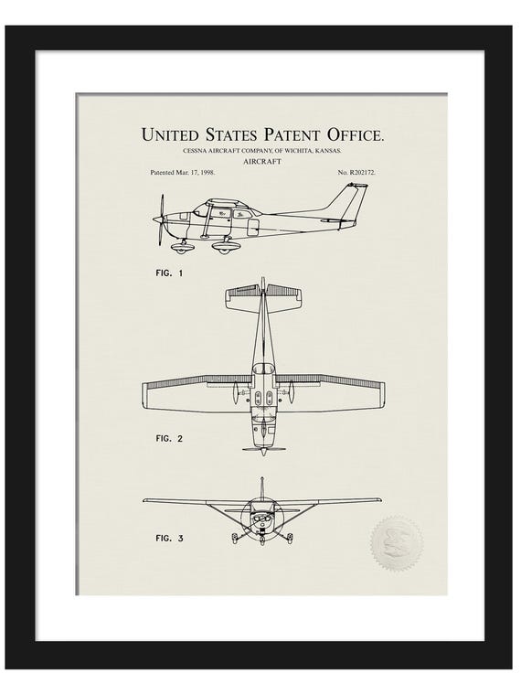 Vintage Aviation Art | Patent Reproduction |  Aviation Enthusiasts Decor | Gift for fan of Cessna 172