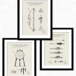 Archery Decor Collection | 1879-1987 Target, Arrow, and Bow Design Patents  | 3 Print Set | Rustic Decor for Archery Enthusiasts