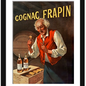 French Cognac Frapin Vintage Poster Ad | Reproduction of 1900 Advertising Art by Louis Tauzin’s | Vintage Ad Collector Gift | Home Bar Decor