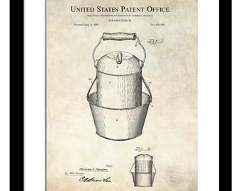 Antique Steam Cooker | 1898 Patent Print | Rustic Kitchen Wall Decor | Gift for Food Lovers | Vintage Cooking Tool Illustration