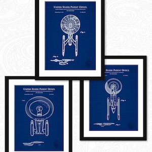 Classic Starship Collection | 1981-1990 Paramount Pictures Spaceship Patents | 3 Print Set | Classic Sci-Fi Decor | Gift For Trekkie