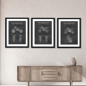 Dirt Bike Design Collection | 2009 Kawasaki, 2011 Suzuki, 2012 Yamaha Patents | 3 Print Set | Dirt Bike Decor | Gift for Motocross Fan