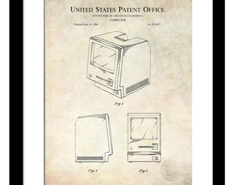 Classic Computer Design | Print of 1986 Steve Jobs Computer Patent | Gift for Apple Enthusiasts | Vintage Macintosh Patent