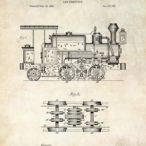 1886 Train Vintage Train Decor | 1886 Locomotive Patent | Vintage Railway Art ...