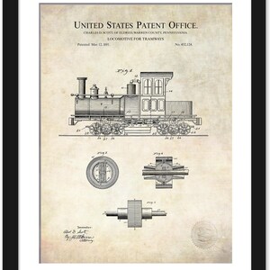 Vintage Train Decor | 1891 Tramway Locomotive Patent | Vintage Railway Art | Unique Gift for Train Lovers | Historical Railway Print