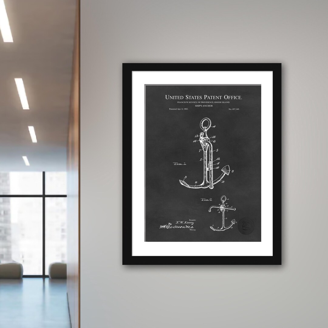 Antique Anchor Print | 1902 Ship’s Anchor Patent | Nautical Wall Art ...