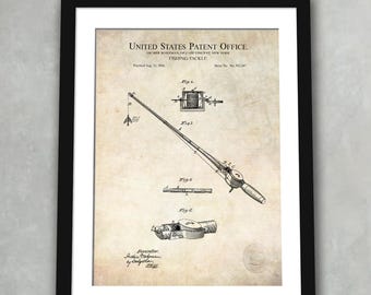 1884 Fishing Tackle Patent | Wall Art Print | Vintage Angler Decor | Gift for Fisherman | Rod and Reel Invention | Cabin Style