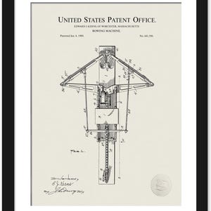 May include: A black and white line drawing of a rowing machine patent. The patent is titled "United States Patent Office" and "Rowing Machine". The patent number is 641,596. The patent was issued on January 6, 1900.