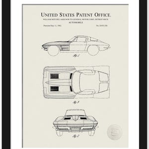 Classic American Sports Car Design | 1962 General Motors Patent | Retro Automotive Wall Art | Gift For Corvette Enthusiast