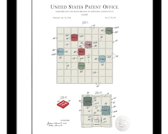 Classic Game Design | Print of 1956 Board Game Patent | Digitally Colored | Game Room Decor | Gift for Scrabble Fans
