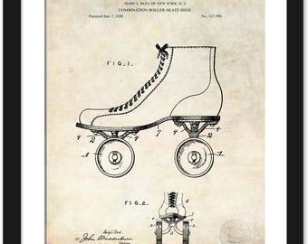 May include: A black and white illustration of a patent for a combination roller skate shoe. The patent was filed by Mary L. Ruel of New York, NY and was granted on January 7, 1899. The patent number is 617,996.