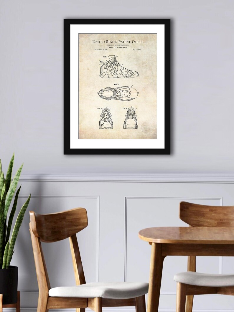 Vintage Basketball Design Print | 1994 Nike Sneaker Patent | Sports Decor for Home or Office | Gift for Basketball Enthusiast