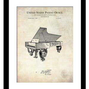 Vintage Grand Piano Decor | 1939 Steinway Grand Piano Design Patent | Classical Music Room Art, Unique Pianist Gift, Elegant Home Decor