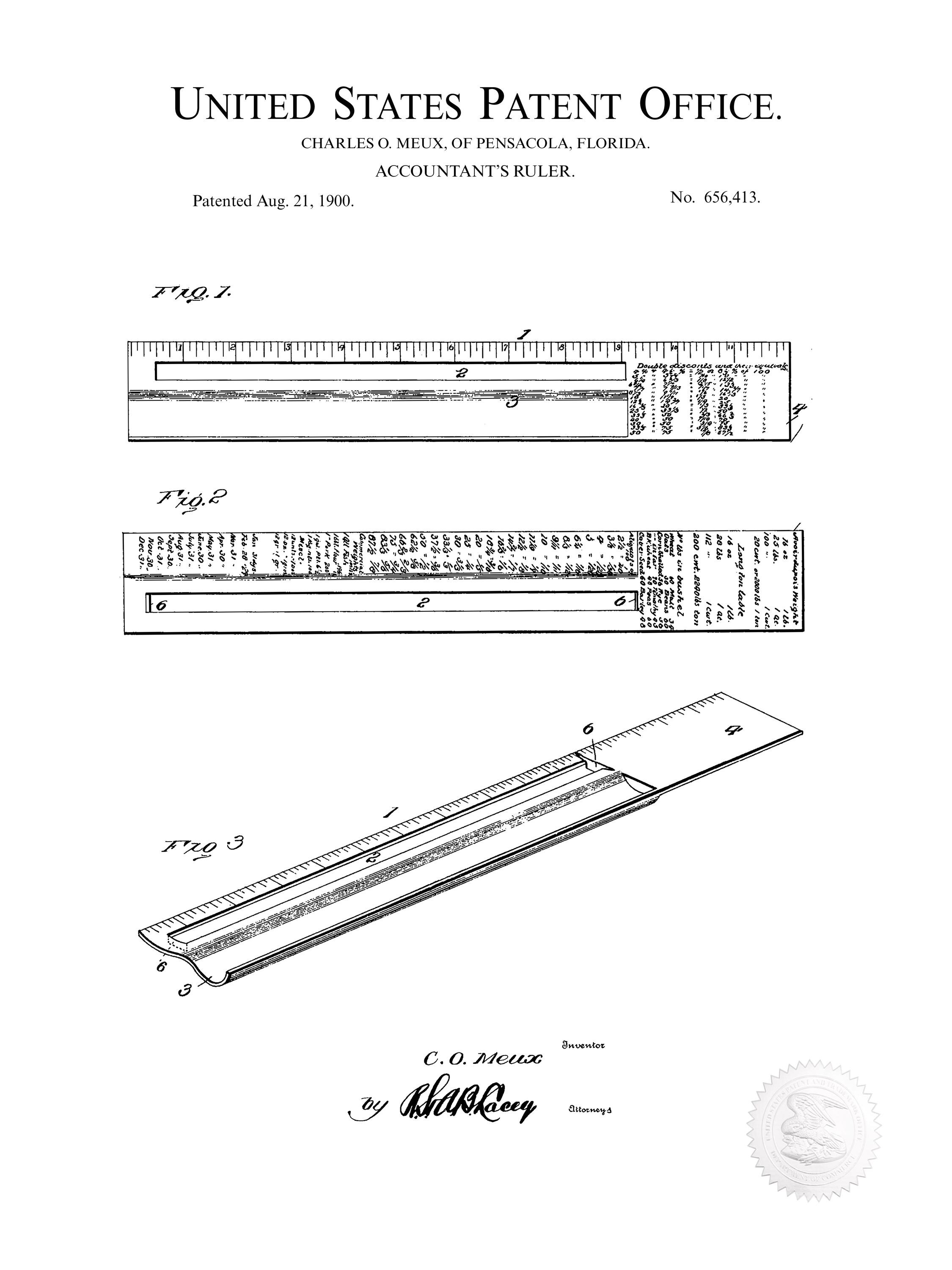 Vintage Office Decor | 1900 Accountant's Ruler Patent | Gift for ...