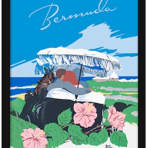 Tropical Paradise Bermuda Travel | Reproduction of Adolph Treidler’s 1940s Bermuda Poster | Gift for Bermuda Fan | Romantic Home Wall Decor