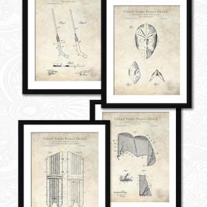 Vintage Hockey Goalie Wall Art | Early Goalie Stick, Mask, Pads & Net Patents | Hockey Wall Art | Gift for Goalie or Fan | 4 Print Set