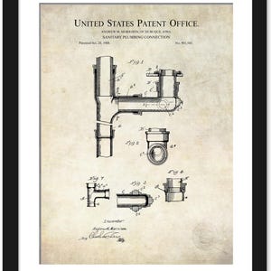Vintage Plumbing Patent Print | 1908 Pipe Fitting Design  | Plumber Wall Art | Industrial Workshop Decor | Fun Gift for Plumber