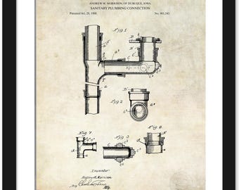 Vintage Plumbing Patent Print | 1908 Pipe Fitting Design  | Plumber Wall Art | Industrial Workshop Decor | Fun Gift for Plumber