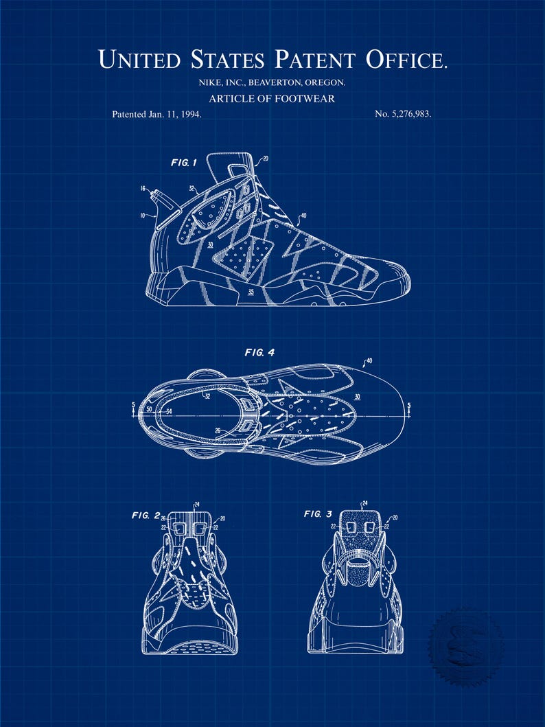 Vintage Basketball Design Print | 1994 Nike Sneaker Patent | Sports Decor for Home or Office | Gift for Basketball Enthusiast
