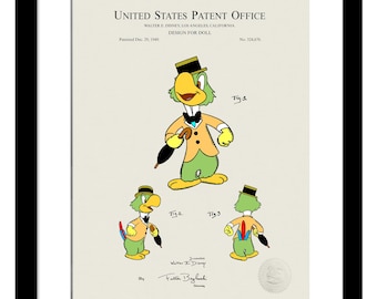 Vintage Animated Parrot | 1949 Walter E. Disney Doll Patent | Gift for fan of José Carioca and the The Three Caballeros | Digitally Colored