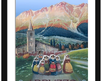Vintage Abruzzo Italy Travel | A reproduction of Vincenzo Alicandri’s enchanting Abruzzo travel poster. (circa 1925)