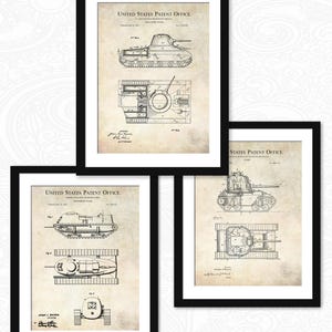 Historical Tank Design Art | Military Armored Vehicle Patents from 1919-1924 | 3 Print Set | Unique War History Gift | Army Decor Art