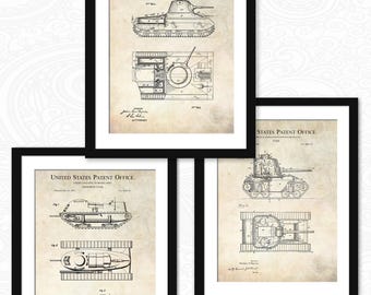 Historical Tank Design Art | Military Armored Vehicle Patents from 1919-1924 | 3 Print Set | Unique War History Gift | Army Decor Art
