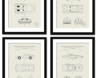Classic Sports Car Collection | General Motors Patents 1984-2005 | Set of Three Prints | Automotive Wall Art | Gift for Corvette Enthusiast